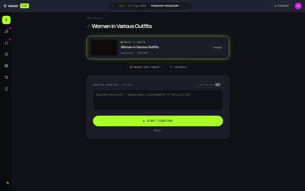 Cue's curation setup with a video analyzed and ready